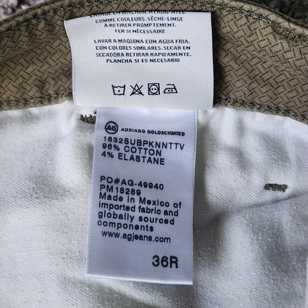 AG Adriano Goldschmied The Marshall Pants Mens 36‎ Slim Straight Green EUC